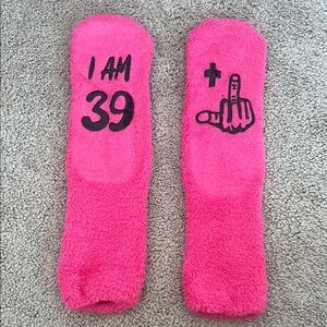 Pink Fuzzy Socks with Fun Design